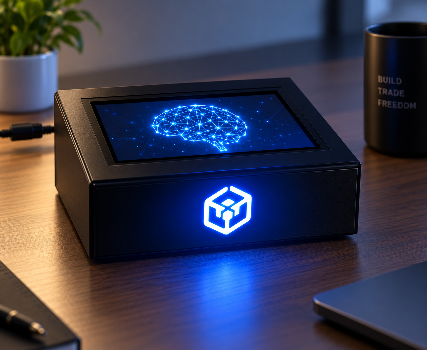 Black Box Crypto™ appliance with its illuminated geometric cube logo