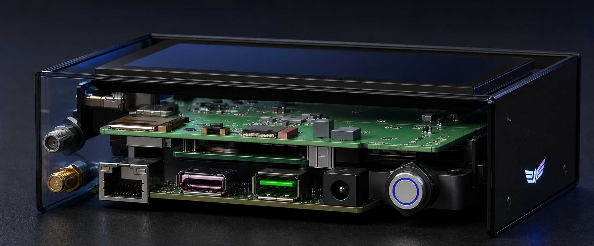 Realistic cutaway of Black Box Crypto™ edge-computing hardware