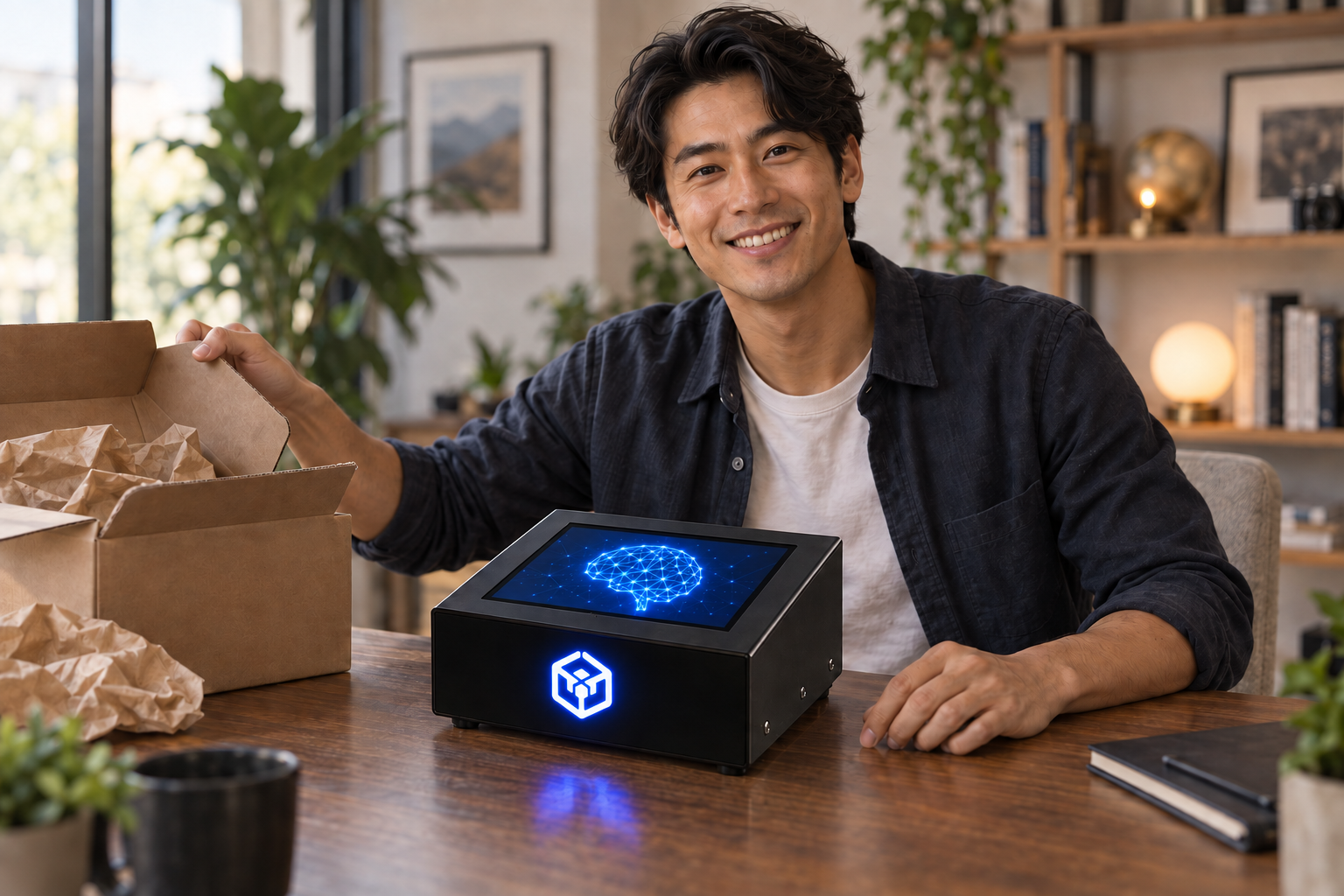 A creator unboxing the Black Box Crypto device