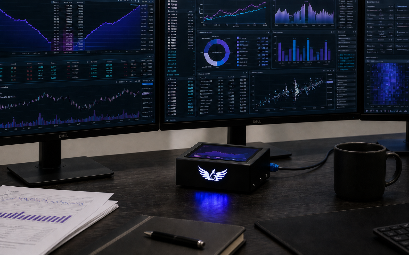 Black Box Crypto™ adaptive trade engine operating beside professional market displays