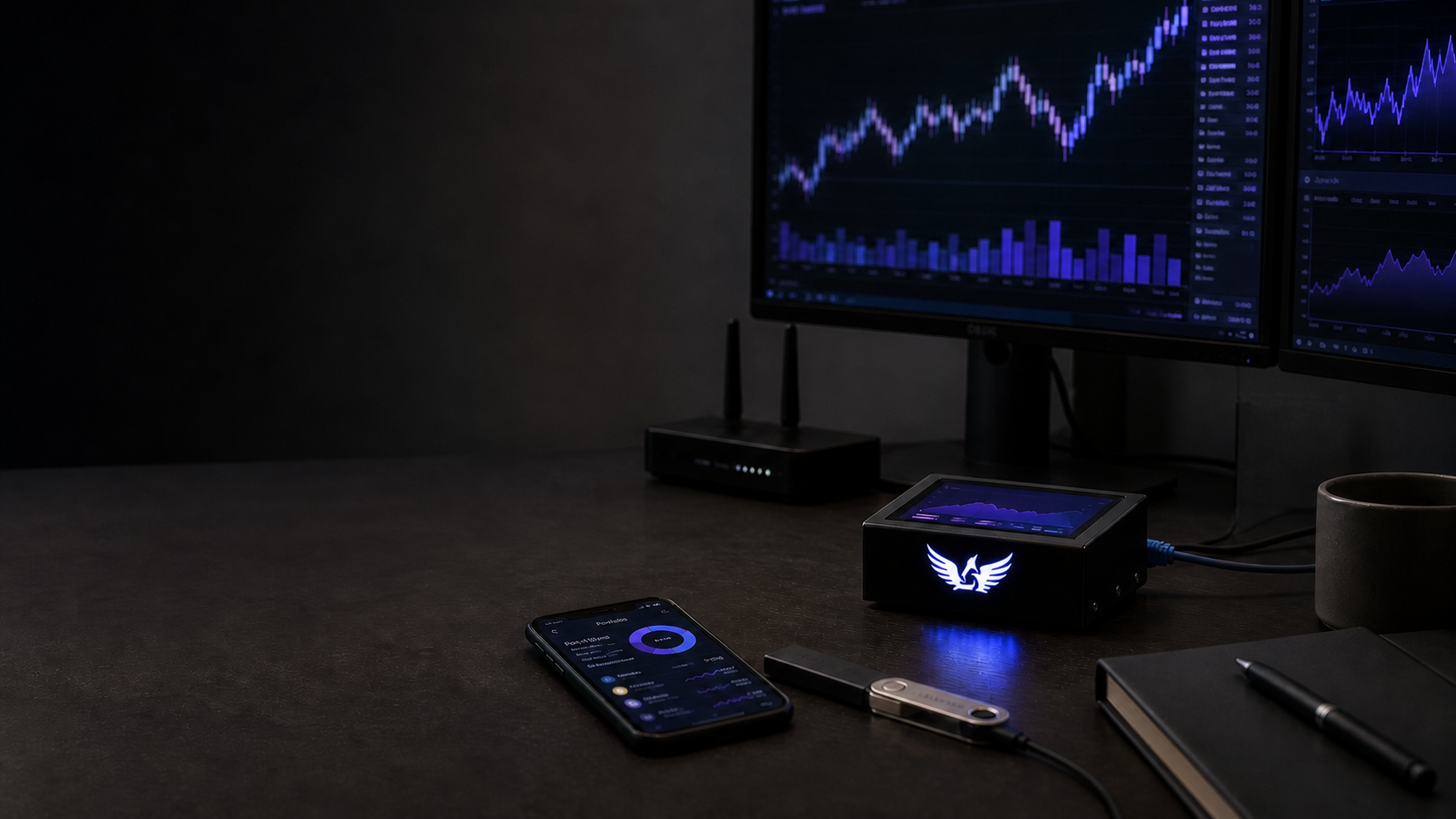 Black Box Crypto™ appliance connecting trading intelligence, mobile monitoring, and customer-controlled security