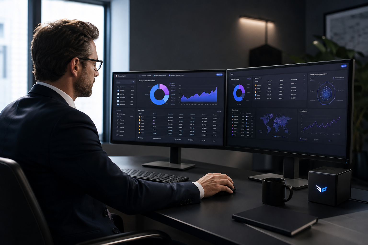 Professional portfolio analytics displayed beside a Black Box Crypto™ appliance